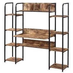 63 in. Brown Computer Desk with Hutch and Bookshelves by JASMODER