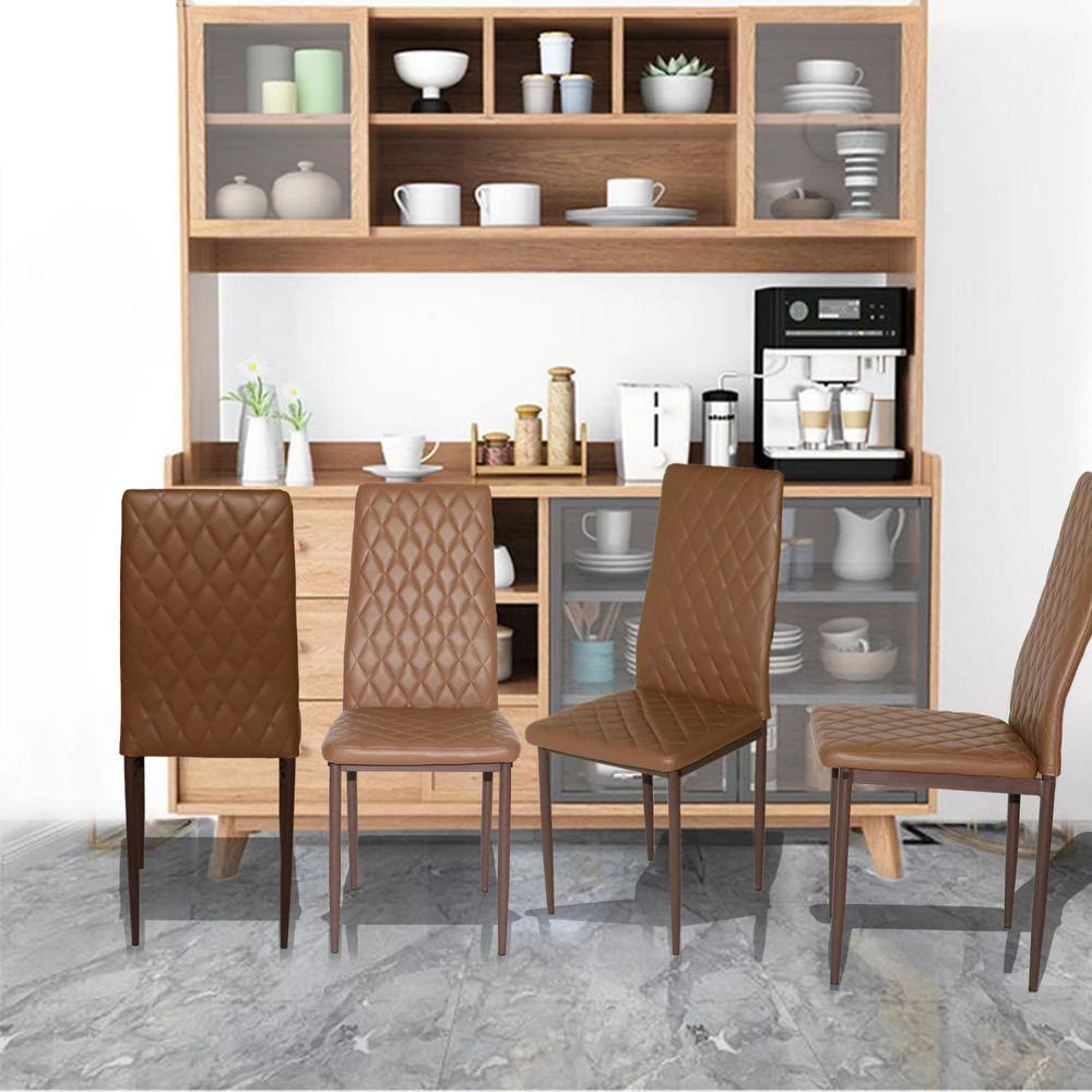 Brown Faux Leather Parsons Chair Set of 4 by JASMODER 11 Brown Faux Leather Parsons Chair Set of 4 by JASMODER - Image 9