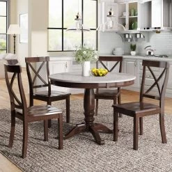 5 Pieces Dining Table and Chairs Set for 4-Persons, Kitchen Room Solid Wood Table with 4-Chairs by JASMODER -JASMODER Sales Store brown jasmoder dining room sets sg000341aaa 31 1000