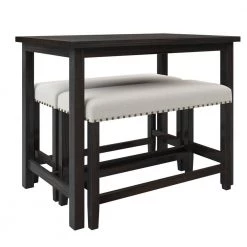 3 Pieces Rustic Wooden Counter Height Dining Table Set with 2 Upholstered Benches by JASMODER -JASMODER Sales Store brown jasmoder dining room sets sh000165aae 44 1000