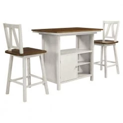 Farmhouse 3-Piece Counter Height Dining Table Set, Wooden Kitchen Table Set with Storage Cabinet and Shelves by JASMODER -JASMODER Sales Store brown jasmoder dining room sets sh000208aal 44 1000