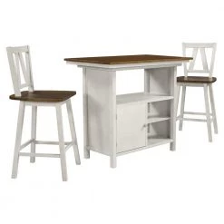 Farmhouse 3-Piece Counter Height Dining Table Set, Wooden Kitchen Table Set with Storage Cabinet and Shelves by JASMODER -JASMODER Sales Store brown jasmoder dining room sets sh000208aal 4f 1000