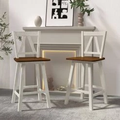 Farmhouse 3-Piece Counter Height Dining Table Set, Wooden Kitchen Table Set with Storage Cabinet and Shelves by JASMODER -JASMODER Sales Store brown jasmoder dining room sets sh000208aal fa 1000