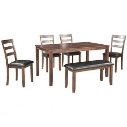 6-Piece Kitchen Simple Wooden Dining Table and Chair with Bench, PU Cushion by JASMODER 14 6-Piece Kitchen Simple Wooden Dining Table and Chair with Bench, PU Cushion by JASMODER -JASMODER Sales Store brown jasmoder dining room sets st000016aad 4f 1000