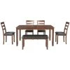 6-Piece Kitchen Simple Wooden Dining Table and Chair with Bench, PU Cushion by JASMODER
