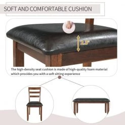 6-Piece Kitchen Simple Wooden Dining Table and Chair with Bench, PU Cushion by JASMODER 18 6-Piece Kitchen Simple Wooden Dining Table and Chair with Bench, PU Cushion by JASMODER -JASMODER Sales Store brown jasmoder dining room sets st000016aad 76 1000