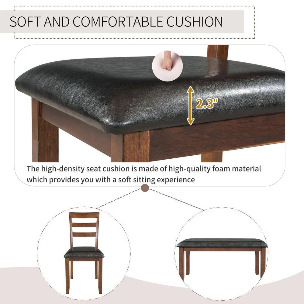 6-Piece Kitchen Simple Wooden Dining Table and Chair with Bench, PU Cushion by JASMODER 10 6-Piece Kitchen Simple Wooden Dining Table and Chair with Bench, PU Cushion by JASMODER - Image 8