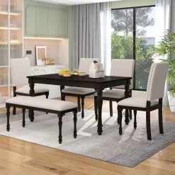 6-Piece Rectangle Brown Wood Top Dining Room Set, for Home or Commercial Use (Seats 6) by JASMODER -JASMODER Sales Store brown jasmoder dining room sets st000076aap 31 1000