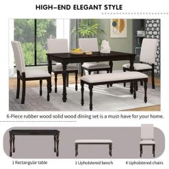 6-Piece Rectangle Brown Wood Top Dining Room Set, for Home or Commercial Use (Seats 6) by JASMODER -JASMODER Sales Store brown jasmoder dining room sets st000076aap 44 1000