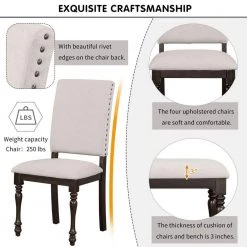 6-Piece Rectangle Brown Wood Top Dining Room Set, for Home or Commercial Use (Seats 6) by JASMODER -JASMODER Sales Store brown jasmoder dining room sets st000076aap 4f 1000