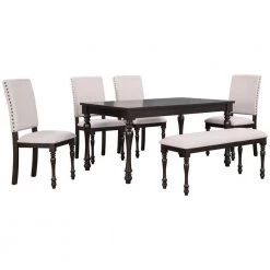 6-Piece Rectangle Brown Wood Top Dining Room Set, for Home or Commercial Use (Seats 6) by JASMODER -JASMODER Sales Store brown jasmoder dining room sets st000076aap c3 1000