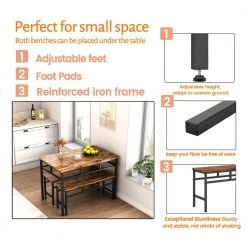 3-Piece Rectangle Brown Wood Top Dining Room Set, for Home or Commercial Use (Seats 4) by JASMODER -JASMODER Sales Store brown jasmoder dining room sets w116240715 1f 1000