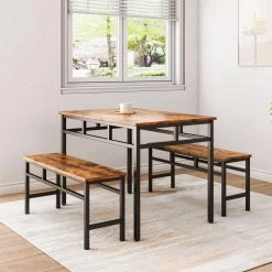 3-Piece Rectangle Brown Wood Top Dining Room Set, for Home or Commercial Use (Seats 4) by JASMODER -JASMODER Sales Store brown jasmoder dining room sets w116240715 31 1000