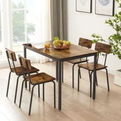 5-Piece Rectangle Brown Wood Top Dining Room Set, for Home or Commercial Use (Seats 4) by JASMODER -JASMODER Sales Store brown jasmoder dining room sets w116242790 4f 1000