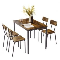 5-Piece Rectangle Brown Wood Top Dining Room Set, for Home or Commercial Use (Seats 4) by JASMODER