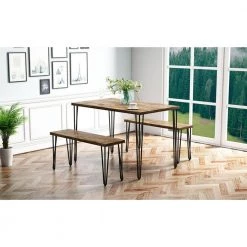 3-Piece Rectangle Brown Wood Top Dining Room Set, for Home or Commercial Use (Seats 4) by JASMODER -JASMODER Sales Store brown jasmoder dining room sets wf287063aad 31 1000