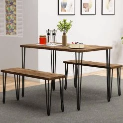 3-Piece Rectangle Brown Wood Top Dining Room Set, for Home or Commercial Use (Seats 4) by JASMODER -JASMODER Sales Store brown jasmoder dining room sets wf287063aad 4f 1000