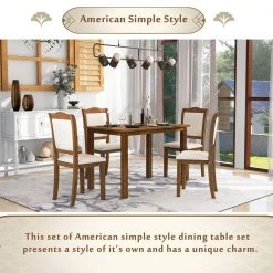 5-Piece Rectangle Brown Wood Top Dining Room Set, for Home or Commercial Use (Seats 4) by JASMODER -JASMODER Sales Store brown jasmoder dining room sets wf293880aad 1f 1000