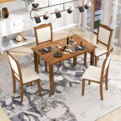 5-Piece Rectangle Brown Wood Top Dining Room Set, for Home or Commercial Use (Seats 4) by JASMODER -JASMODER Sales Store brown jasmoder dining room sets wf293880aad 31 1000