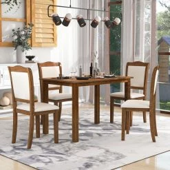 5-Piece Rectangle Brown Wood Top Dining Room Set, for Home or Commercial Use (Seats 4) by JASMODER -JASMODER Sales Store brown jasmoder dining room sets wf293880aad 4f 1000