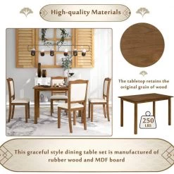 5-Piece Rectangle Brown Wood Top Dining Room Set, for Home or Commercial Use (Seats 4) by JASMODER -JASMODER Sales Store brown jasmoder dining room sets wf293880aad fa 1000