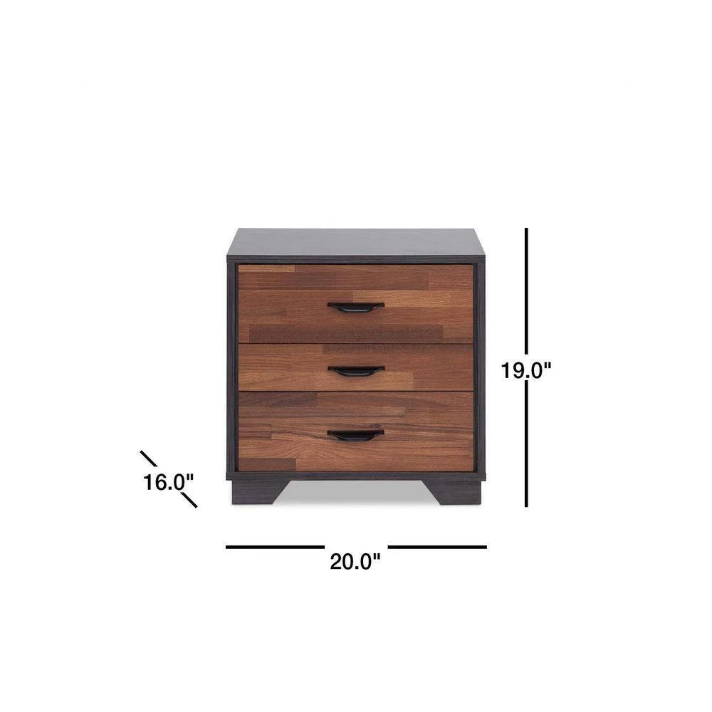 3-Drawer Brown Nightstand (19 in x 20 in x 16 in) by JASMODER 4 3-Drawer Brown Nightstand (19 in x 20 in x 16 in) by JASMODER - Image 2