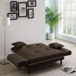 56.5 in. W Square Arm Polyester Relaxing Lounge Sleeper with 2 Toss Pillows Straight Sofa in Brown by JASMODER -JASMODER Sales Store brown jasmoder sofas couches w22318331 76 1000