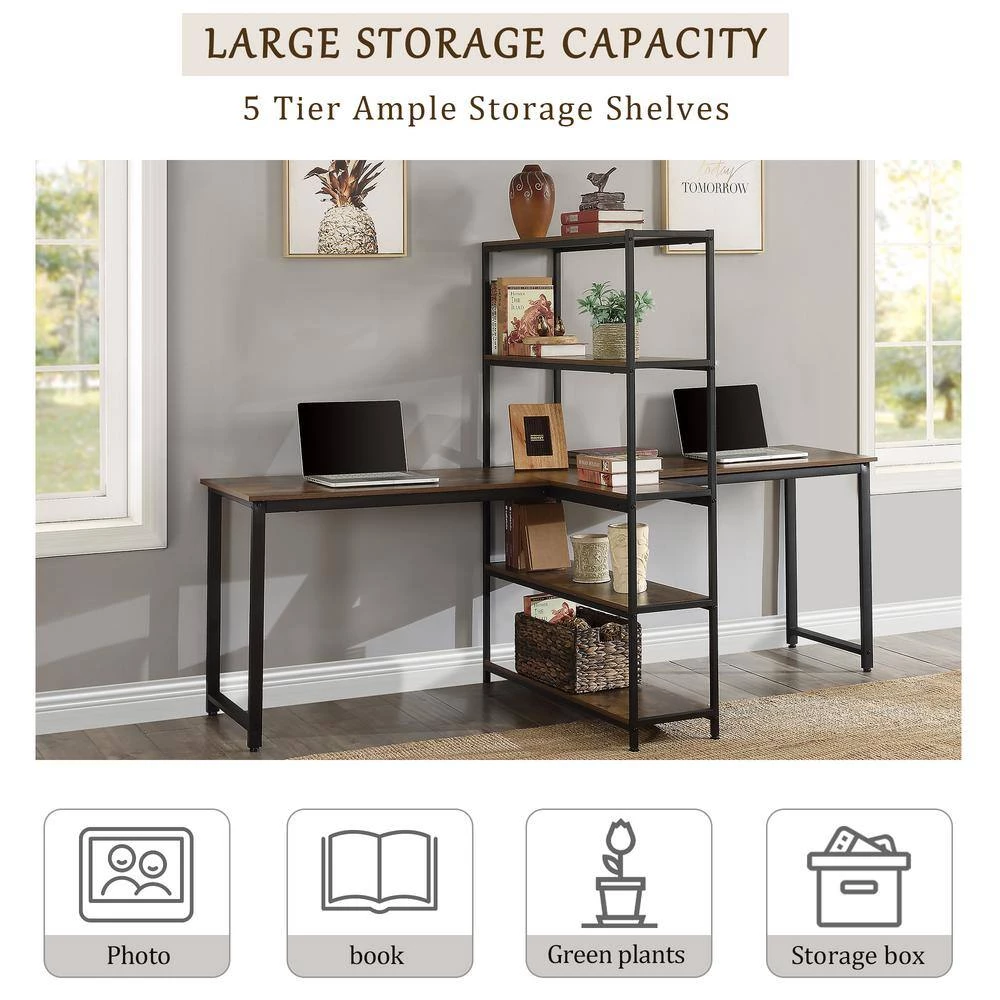 90.5 in. Brown/Yellow Computer Desk with Shelving by JASMODER 11 90.5 in. Brown/Yellow Computer Desk with Shelving by JASMODER - Image 9