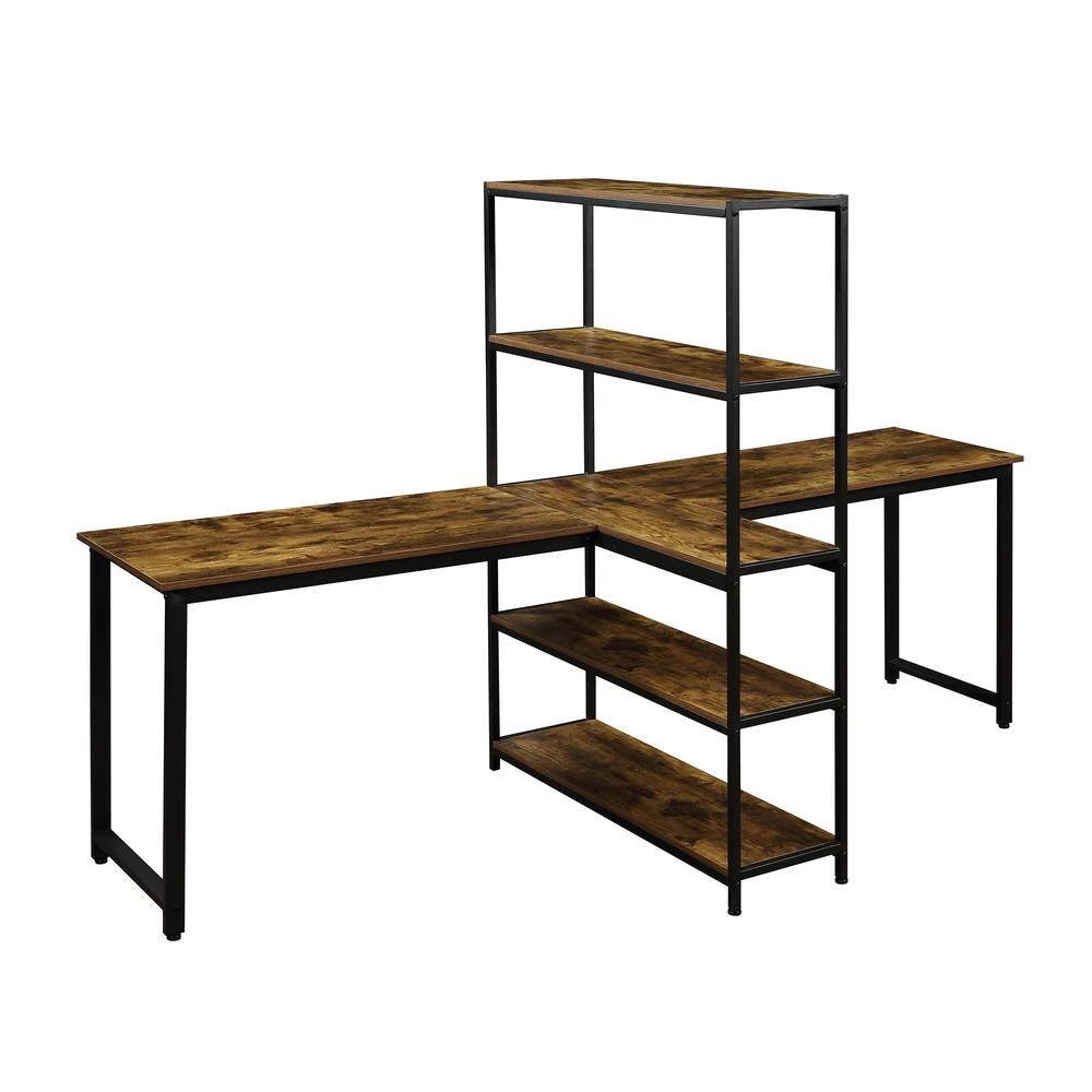 90.5 in. Brown/Yellow Computer Desk with Shelving by JASMODER 5 90.5 in. Brown/Yellow Computer Desk with Shelving by JASMODER - Image 3