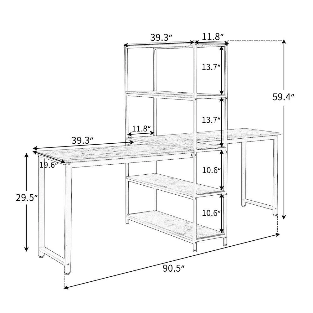90.5 in. Brown/Yellow Computer Desk with Shelving by JASMODER 4 90.5 in. Brown/Yellow Computer Desk with Shelving by JASMODER - Image 2