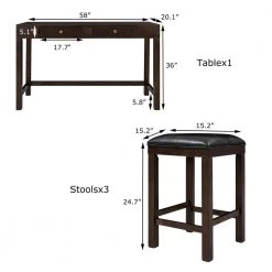 Built-In Power Sockets 4 Pieces Bar Dining Table Set with Fabric Padded Stools by JASMODER 16 Built-In Power Sockets 4 Pieces Bar Dining Table Set with Fabric Padded Stools by JASMODER -JASMODER Sales Store espresso jasmoder dining room sets sh000132aap 76 1000