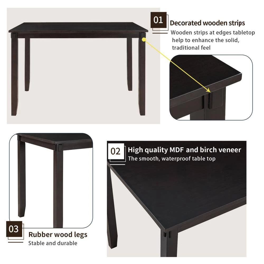 5-Piece Kitchen Dining Table Set Wood Table and Chairs Set for Dining Room by JASMODER 7 5-Piece Kitchen Dining Table Set Wood Table and Chairs Set for Dining Room by JASMODER - Image 5