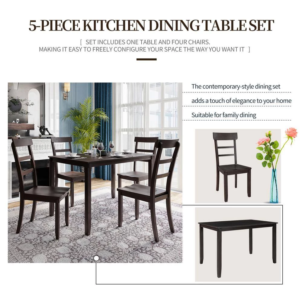 5-Piece Kitchen Dining Table Set Wood Table and Chairs Set for Dining Room by JASMODER 8 5-Piece Kitchen Dining Table Set Wood Table and Chairs Set for Dining Room by JASMODER - Image 6