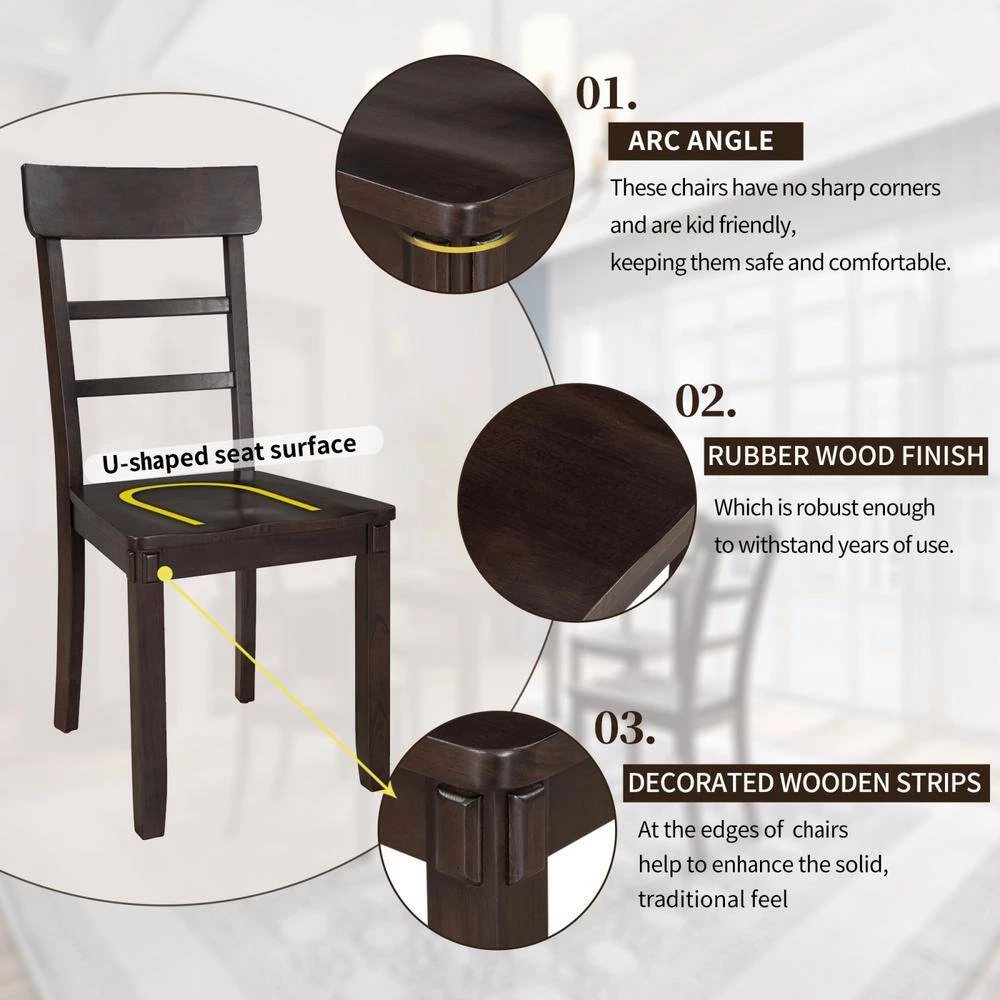 5-Piece Kitchen Dining Table Set Wood Table and Chairs Set for Dining Room by JASMODER 6 5-Piece Kitchen Dining Table Set Wood Table and Chairs Set for Dining Room by JASMODER - Image 4