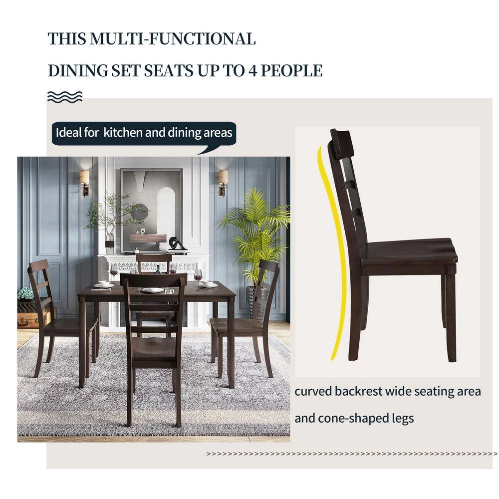 5-Piece Kitchen Dining Table Set Wood Table and Chairs Set for Dining Room by JASMODER 5 5-Piece Kitchen Dining Table Set Wood Table and Chairs Set for Dining Room by JASMODER - Image 3