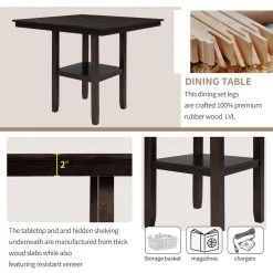 5-Piece Wood Counter Height Dining Set with Padded Chairs and Storage Shelving by JASMODER -JASMODER Sales Store espresso jasmoder dining room sets st000033aap 1f 1000