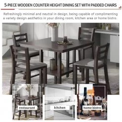 5-Piece Wood Counter Height Dining Set with Padded Chairs and Storage Shelving by JASMODER -JASMODER Sales Store espresso jasmoder dining room sets st000033aap c3 1000