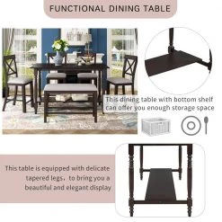 6-Pieces Wood Counter Height Dining Table Set Table with Shelf 4-Chairs and Bench by JASMODER 16 6-Pieces Wood Counter Height Dining Table Set Table with Shelf 4-Chairs and Bench by JASMODER -JASMODER Sales Store espresso jasmoder dining room sets st000058aap 44 1000