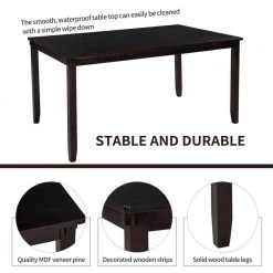 6-Piece Kitchen Dining Table Set Wooden Rectangular Dining Table, 4-Dining Chair and Bench Family Furniture by JASMODER -JASMODER Sales Store espresso jasmoder dining room sets st000061aap 1f 1000