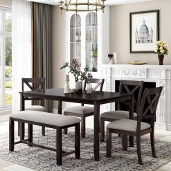 6-Piece Kitchen Dining Table Set Wooden Rectangular Dining Table, 4-Dining Chair and Bench Family Furniture by JASMODER -JASMODER Sales Store espresso jasmoder dining room sets st000061aap 31 1000