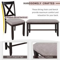 6-Piece Kitchen Dining Table Set Wooden Rectangular Dining Table, 4-Dining Chair and Bench Family Furniture by JASMODER -JASMODER Sales Store espresso jasmoder dining room sets st000061aap 4f 1000