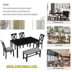 6-Piece Kitchen Dining Table Set Wooden Rectangular Dining Table, 4-Dining Chair and Bench Family Furniture by JASMODER -JASMODER Sales Store espresso jasmoder dining room sets st000061aap c3 1000