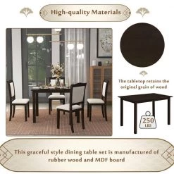 5-Piece Rectangle Espresso Wood Top Dining Room Set, for Home or Commercial Use (Seats 4) by JASMODER -JASMODER Sales Store espresso jasmoder dining room sets wf293880aap 1f 1000