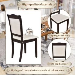 5-Piece Rectangle Espresso Wood Top Dining Room Set, for Home or Commercial Use (Seats 4) by JASMODER -JASMODER Sales Store espresso jasmoder dining room sets wf293880aap 44 1000