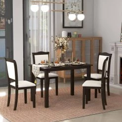 5-Piece Rectangle Espresso Wood Top Dining Room Set, for Home or Commercial Use (Seats 4) by JASMODER -JASMODER Sales Store espresso jasmoder dining room sets wf293880aap 4f 1000