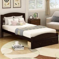 41.3 in. W Espresso Twin Non-upholstered Frame Platform Bed by JASMODER -JASMODER Sales Store espresso jasmoder platform beds wf191655aap 31 1000