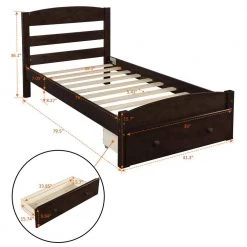 41.3 in. W Espresso Twin Non-upholstered Frame Platform Bed by JASMODER -JASMODER Sales Store espresso jasmoder platform beds wf191655aap 4f 1000