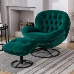 Forest Green Velvet Swivel and Tufted Barrel Chair with Ottoman Set by JASMODER 19 Forest Green Velvet Swivel and Tufted Barrel Chair with Ottoman Set by JASMODER -JASMODER Sales Store forest green jasmoder accent chairs w67632622 31 1000