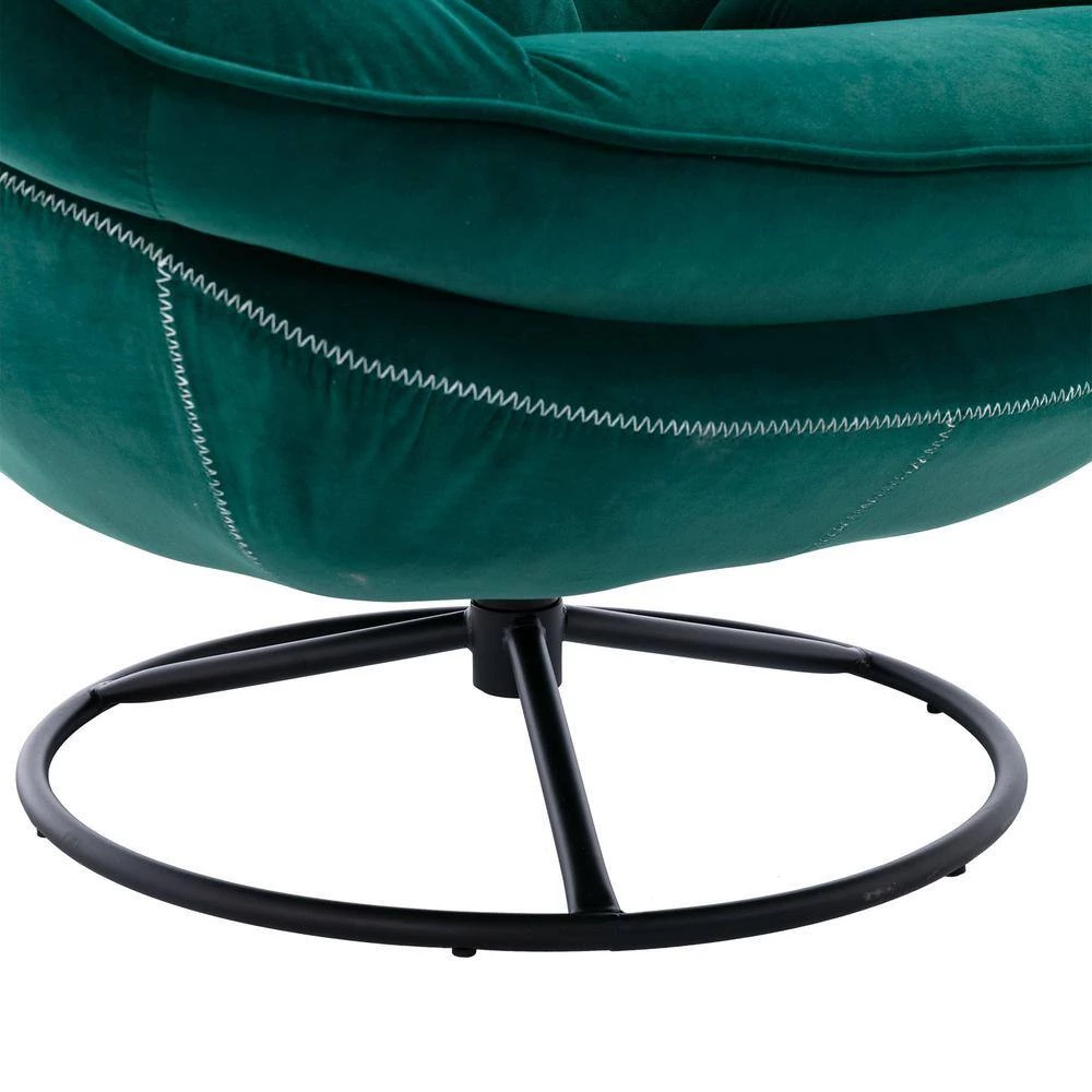 Forest Green Velvet Swivel and Tufted Barrel Chair with Ottoman Set by JASMODER 5 Forest Green Velvet Swivel and Tufted Barrel Chair with Ottoman Set by JASMODER - Image 3