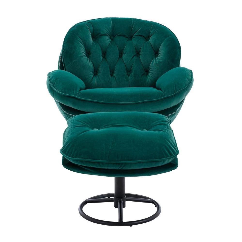 Forest Green Velvet Swivel and Tufted Barrel Chair with Ottoman Set by JASMODER 9 Forest Green Velvet Swivel and Tufted Barrel Chair with Ottoman Set by JASMODER - Image 7